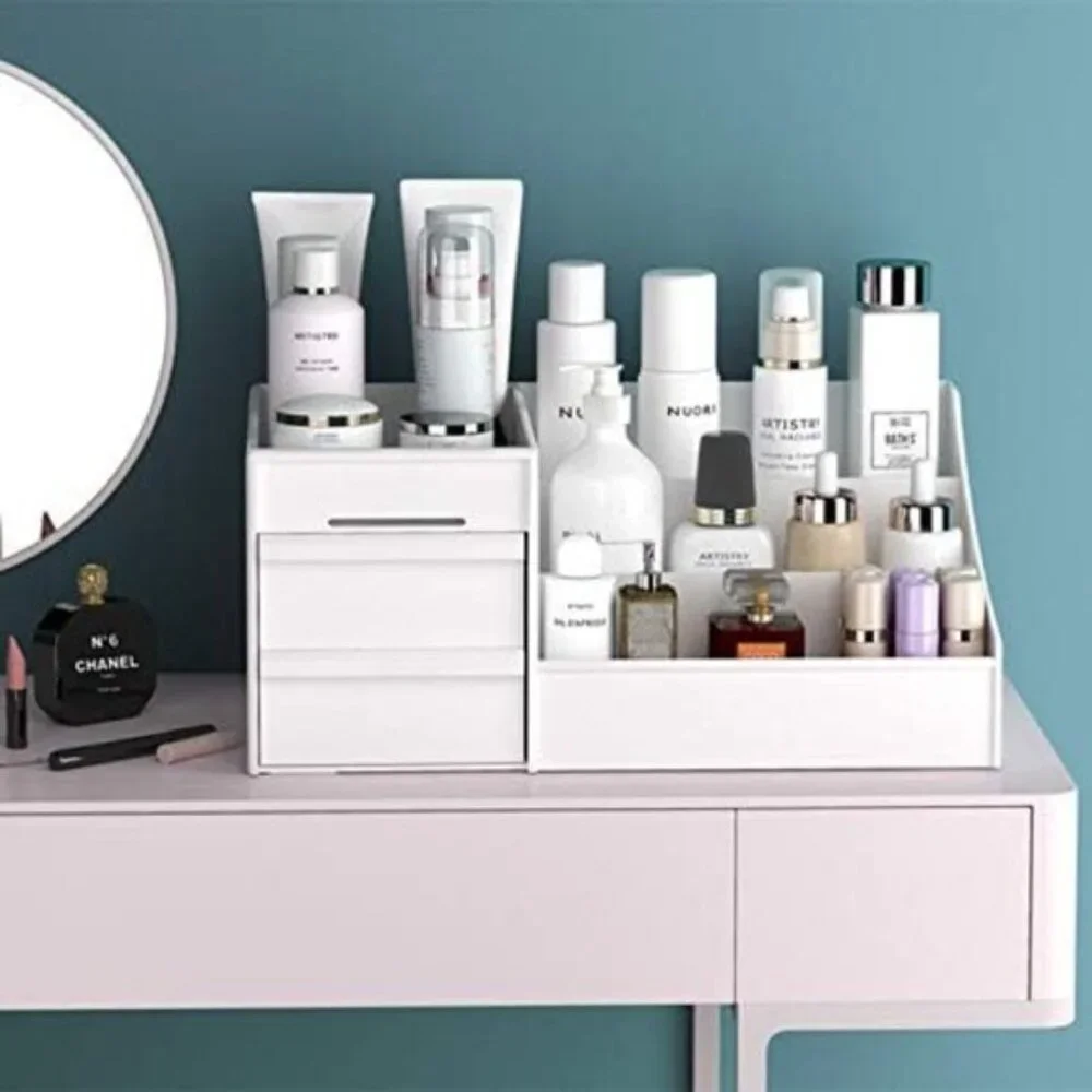 New Large White Makeup Storage Box, Cosmetic & Jewelry Organizer for Vanity